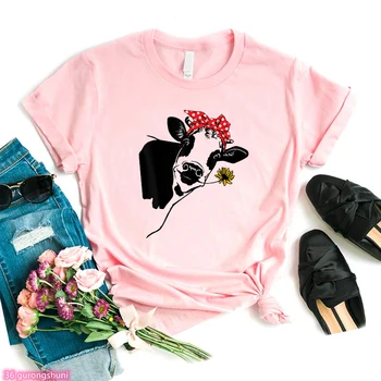 Vaca iubitor de cămașă, Vaca de flori ferma de Vaci tricou, Vaca retro floarea-soarelui buchet de femei de moda T-shirt O noi gât t-shirt fenme roz topuri