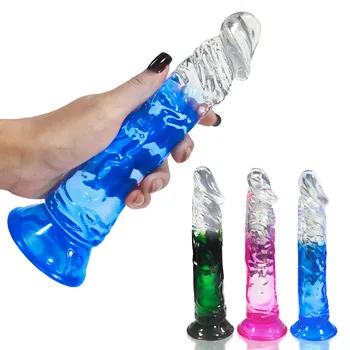 Vaginul Anal Două-culoare Transparent Cristal Penis artificial Orgasm Masturbari Penis artificial Adult Jucarii Sexuale