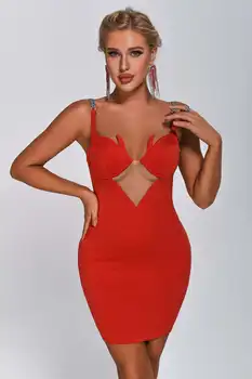Vara Elegant Roșu V Low-cut rochie Bodycon Bandaj Rochie Sexy pentru Femei Curele Fesă Midi Celebritate Rochie de Club de Noapte