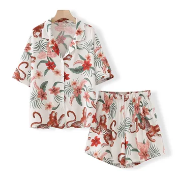 Vara Subtiri pantaloni Scurți de Pijama Seturi pentru Femei Tinute Confortabil de Bumbac Moale Homewear Moda Cardigan cu mâneci Scurte, pantaloni Scurți