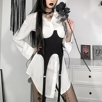Vara Vintage Negru Elegant, in stil Gotic Întuneric Personalitate Bandaj Slăbire Talie Suport de Piept pentru Femei Fete