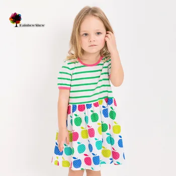 Vickypiggy de Brand Nou pentru Copii Fete de Îmbrăcăminte de Vară Mere Colorate cu Dungi Shortsleeve O-gat din Tricot de Bumbac de Calitate Rochii