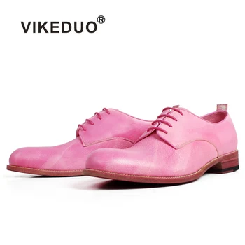 VIKEDUO Ecologic Pantofi de Piele Barbati Patină de culoare Roz Derby Rochie Pantofi din Piele Talpa Rotund Toe Mans Încălțăminte Zapatos