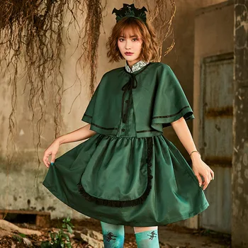 Vintage Maid Dress Pentru Adulți Halloween Costume Pentru Femeie Haine Medievale Verde Dantela Servitoare Rău Cosplay Jocuri De Rol Petrecere