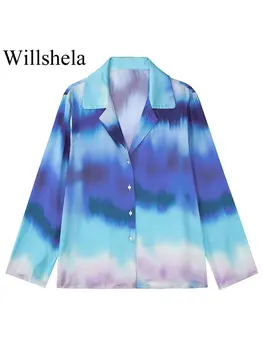Willshela De Moda Pentru Femei Imprimate Singur Pieptul Bluza Vintage Rever Mâneci Lungi Gât De Sex Feminin Chic Lady Tricouri