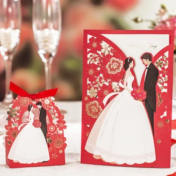 Wishmade Roșii Tăiate cu Laser Invitații de Nuntă Cu Mireasa si Mirele Invita carduri de Logodna cabină de Duș de Mireasă, Personalizate 100buc/lot