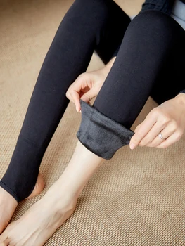YGYEEG Catifea Cald Iarna Femei Subțire Jambiere Talie Mare Întindere Toamna Fleece Glezna-Lungime Solid Negru Yoga Pantaloni de trening