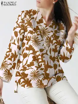 ZANZEA Femei Toamna Bluza V-Neck Culoare Solidă Maneca Topuri Femme Moda Bluze Imprimate de Vacanță Elegant de Lucru OL Tricou 2022