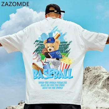 ZAZOMDE Hip Hop Streetwear Harajuku Tricou de Baseball Urs de Imprimare T-Shirt Bumbac Casual Tricou Maneca Scurta 2021 Barbati Topuri de Vara