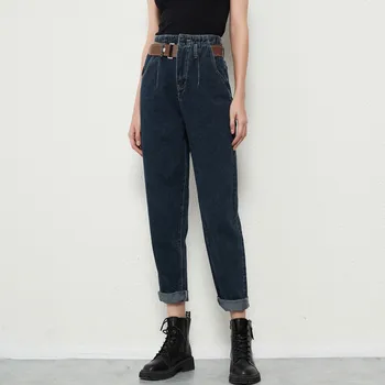 ZHISILAO Noi Elastic Talie Harem Blugi Femei cu Centură de Epocă Iubitul Direct Pantaloni din Denim Streetwear Toamna anului 2021