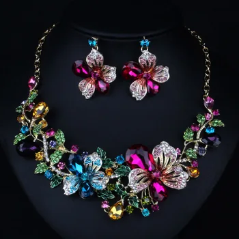 zlxgirl Smalt Colorat Flori colier si cercei seturi de bijuterii pentru femei cadouri pentru femei de moda câteva accesoriu seturi