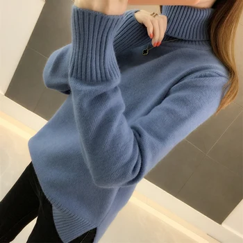 și de iarnă 2018 nou versiunea coreeană Pulover vrac peste supra-încălzit gros de culoare solidă maneca lunga din tricot pulover jos