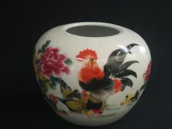 YIZHU CULTUER Colecție de ARTĂ Veche China Portelan Pictura Flori de Pui Borcan de Bol cu Decor Cadou